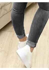 Resim Kadın Yüksek Bel Önden Düğmeli Jean Pantolon Siyah 
