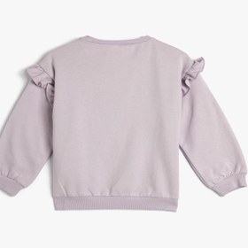 Resim Kız Bebek Sweatshirt Kuğu Aplike Detaylı Fırfırlı Uzun Kollu Bisiklet Yaka Şardonlu Pamuklu 