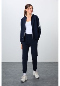 Resim Tommy Life İndigo Kompakt Pamuklu Kalın Pürüzsüz Dokulu Kapüşonlu Oversize Fit Kadın Eşofman Takım - 95343 Indıgo 