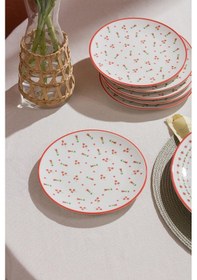 Resim Lorine 7 Parça Porselen Pasta Sunum Tabak Seti Kırmızı 