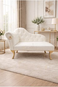 Resim aldagelsin Dekoratif Bihter Koltuğu Beyaz Josephine Gold Ayak 