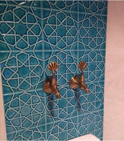 Resim Armada Çini 20x20 Cm Rölyefli Turkuaz Selçuklu Yıldızı Deseni Çini Karo 