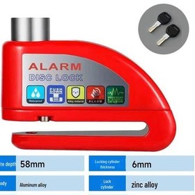 Resim Motosikletler Ve E-bisikletler İçin Su Geçirmez Alaşımlı Hırsızlık Önleyici Alarm Disk Fren Kilidi Kırmızı 