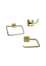 Resim İsaoğlu Yapı Tuvalet Kağıtlığı Havluluk Gold İkili Askılık Komple Set Kare Modern Tasarım Altın Banyo Aksesuar Gold 
