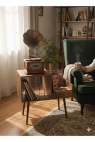 Resim RMD SHOP Sera Plak-Pikap ve Gramofon Sehpası BAROK CEVİZ 