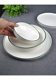 Resim 24 Parça Porselen Yemek Takımı 6 Kişilik Sade Yeşil Rimli Çeyiz Yemek Seti Yeşil 