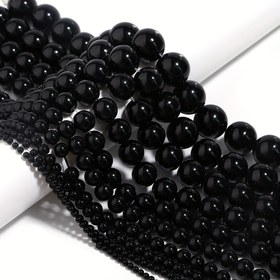 Resim 1Strand Doğal Siyah Oniks Taşları, Pürüzsüz Yuvarlak, 4/6/8/10/12mm, Takı Yapımı, DIY Bileklik Kolye Boncukları, LINGSAI Marka 