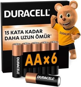 Resim Duracell AA Alkalin Kalem Pil (6'lı paket) 1,5 V LR6/MN1500 