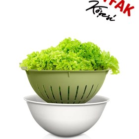 Resim PremiumPort Pratik ve Şık 3l Mutfak Süzgeç Seti, Kullanışlı Kaseli, Yeşil Tasarım 