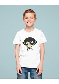Resim Sevbano Power Puff Girls Buttercup Baskılı Unisex Çizgi Film Çocuk Tişört Beyaz 