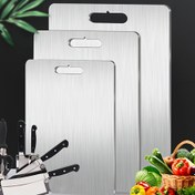 Resim Dayanıklı Ticari ve Ev Mutfak Kesme Tahtası - Çift Taraflı Paslanmaz Çelik Hazırlık Tahtası, Kolay Temizlenebilir Yüzeyli, Bulaşık Makinesi Güvenli - Et, Sebze, Meyve için Gıda Güvenliği, Tatiller, Evler & Restoranlar için İdeal - Çoklu Boyut Seçenekleri, Şık Metalik Tasarım, Gıda Güvenliği Malzemesi 