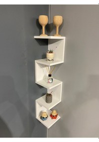 Resim Bicabin Bicabin Dekoratif Ahşap Modern Zigzag Köşe Duvar Rafı Organizer 