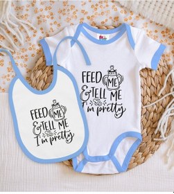 Resim Bk Kids I'm Pretty Tasarımlı Mavi Bebek Body Zıbın Ve Mama Önlüğü Çok Renkli 