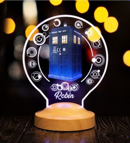 Resim Tardis Desenli Gece Lambası, Doctor Who Hayranlarına Hediye, Galiffrey Dilinde Kişiye Özel İsim Çevrili Zaman 