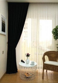 Resim Evdepo Home Siyah Düz Renk Soft Fon Perde Tek Kanat Siyah 