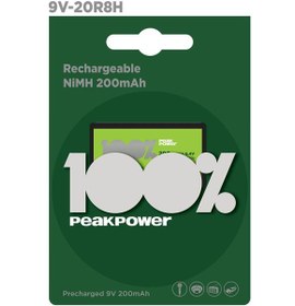 Resim Peak Power 9V Şarjlı 200MAh Pil Tekli Paket 20R8HMTK-2U1 