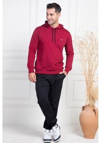 Resim Mecit Pijama Mecit 2975 Bordo %100 Pamuk Kapüşonlu Spor Model Büyük Beden Erkek Pijama Takımı Bordo 