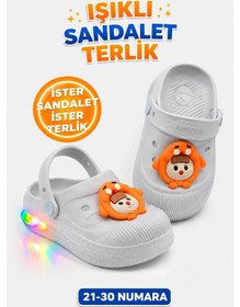 Resim Papucumun Dünyası Çocuk Cross Eva Işıklı Hafif Günlük Havuz Kreş Kumsal Kullanışlı Terlik Gri 