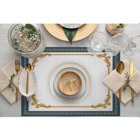 Resim Mavi Barok Desen Amerikan Servis 4'lü Set Çok Renkli 