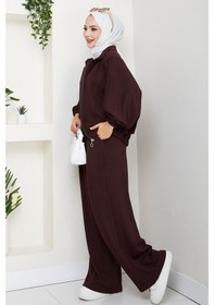 Resim Bestenur Fermuarlı Oversize Takım 1595 - Acı Kahve Acı Kahverengi 