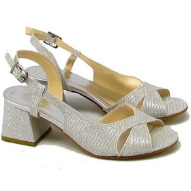 Resim Beety 958 Gümüş Sim Çapraz Bant Kalın Topuk Kadın Abiye Ayakkabı 