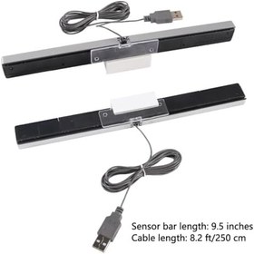 Resim Aokin Wii için USB Sensör Çubuğu, Nintendo Wii, Wii U için Yedek USB Kablolu Kızılötesi Ray Sensör Çubuğu, Şeffaf Stand Dahil, Gümüş/Siyah 