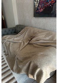 Resim Sofline Kadife Şönil Koltuk Örtüsü, Kaymaz Kanepe Örtüsü, Koltuk Şalı 180 X 220cm Bej 