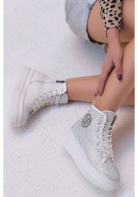Resim Gdt Ayakkabı Beyaz Renk Süet Taş İşlemeli Bağcıklı Bot 001 