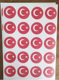 Resim 48 Adet 4 Cm Ay Yıldız Baskılı Mat Etiket Sticker Kırmızı 