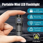 Resim Mini LED USB Şarj Edilebilir El Feneri, Kurbağa Göz Lensi, 3 LED Mamulleri, Beş Aydınlatma Modu, Yüksek Sertlikte ABS Malzeme, Kompakt ve Taşınabilir, Gece Acil Durumları, Bakım, Açık Hava Maceraları vb. için Uygun 