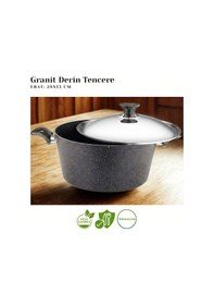 Resim 28 Cm Granit Derin Tencere Çelik Kapak - Siyah Siyah 