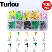 Resim TURIOU 100 Parça Ağırlıklı Olta İğnesi Seti - Kurşun Jig Kafa İğneleri Kitı ile Plastik Kutu, Lüfer, Turna, Süs Balığı için Geliştirilmiş Keskin İğneler 