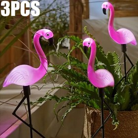 Resim 3'lü Set Flamingo Güneş Enerjili Işıklar - 3 Adet Flamingo Bahçe Süsleri, Dış Mekan Patiyo Dekorasyonu, Havuz ve Arka Bahçe için Noel Şükran Günü ve Cadılar Bayramı Süslemeleri 