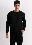 Resim Defacto DFM - Siyah Regular Fit Bisiklet Yaka Jakarlı Sweatshirt 