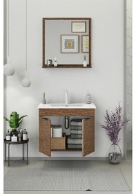 Resim Biani Fix Arya 75 Cm Banyo Dolabı,Seramik Lavabolu, Aynalı,Lavabo Dahil,Mdf,Aybe Kahve 
