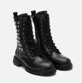 Resim Siyah Kadın Zımbalı Düz Bot Siyah 