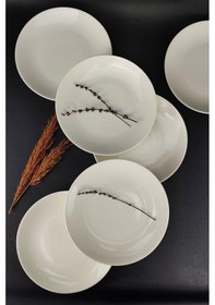 Resim Digithome 6'lı Deniz Form Servis Tabağı Seti 24 Cm Krem Tl4034835 C320.225 