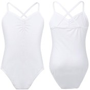 Resim Beyaz Küçük Büyük Kızlar Klasik Spagetti Kayışı Çapraz Geri Bale Leotard Dans Kostümleri Jimnastik Tulum Beyaz 