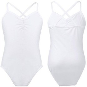 Resim Beyaz Küçük Büyük Kızlar Klasik Spagetti Kayışı Çapraz Geri Bale Leotard Dans Kostümleri Jimnastik Tulum Beyaz 