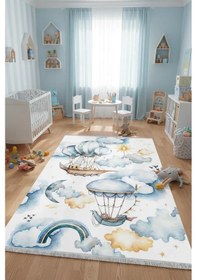 Resim Blghome Bulut Ve Uçan Balon Çocuk Odası Halısı Ekru 