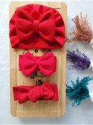 Resim SeherBebeButik Kız Bebek & Çocuk Fiyonklu Bone & Bandana Set 