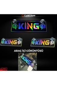 Resim CybillStore KİNG Yazılı Hologramlı Vantuzlu Parlak Siyah Dekor Pleksi Plaka 22 x 7.5 CM 