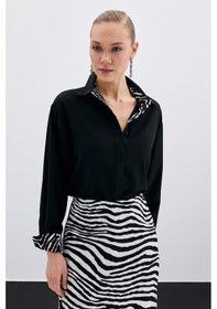 Resim Sateen Zebra Desenli Klasik Gömlek - Siyah-135463 Siyah 