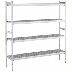 Resim Professional Düz Etejer Seti, Aluminyum Ayaklı, 4 Raflı, Her Raf Demonte Polietilen Tabletlerden Oluşur, Tabletler Bulaşık Makinesinde Yıkanabilir - 475x2760 Mm, H=1700 Mm BLS2760 