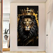 Resim 2D Düz 1 adet Majestik Aslan Tuval Sanat Baskısı Altın Taç ile - Çerçevesiz Modern Duvar Dekoru Oturma Odası ve Yatak Odası için, 2D Düz Poster Regal Aslan Tasarımı ile, Çağdaş Ev Dekoru için Mükemmel, Aslan Dekoru 