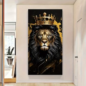 Resim 2D Düz 1 adet Majestik Aslan Tuval Sanat Baskısı Altın Taç ile - Çerçevesiz Modern Duvar Dekoru Oturma Odası ve Yatak Odası için, 2D Düz Poster Regal Aslan Tasarımı ile, Çağdaş Ev Dekoru için Mükemmel, Aslan Dekoru 