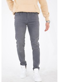 Resim Erkek Gri Slim Fit Taşlamalı Kot Pantolon Hlthe001942 
