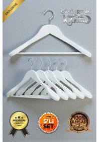 Resim Faravis Atelier Ahşap Askı Kalın Omuzlu Ceket Askısı 5'li Kaymaz Pantolon Çubuğu 