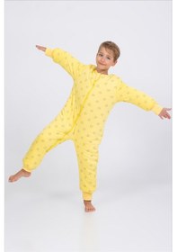 Resim Kız Erkek Çocuk Kalın Elyaf Dolgulu Premium Kalite 2.5 Tog Desenli Uyku Tulumu Sarı - Siyah 