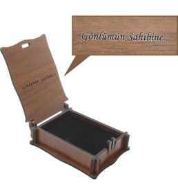 Resim Tesbihname Özel Mesaj Yazılı Kahverengi Ahşap Hediye Kolye-Küpe Kutusu (M-1) 